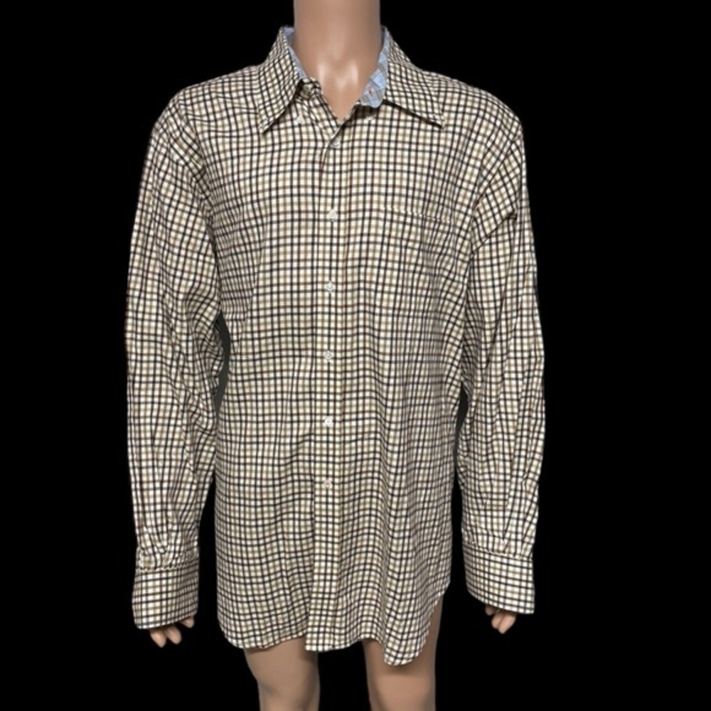 J. McLaughlin Men’s Brown Tan XXL Check Button Down Long Sleeve Shirt in EUC